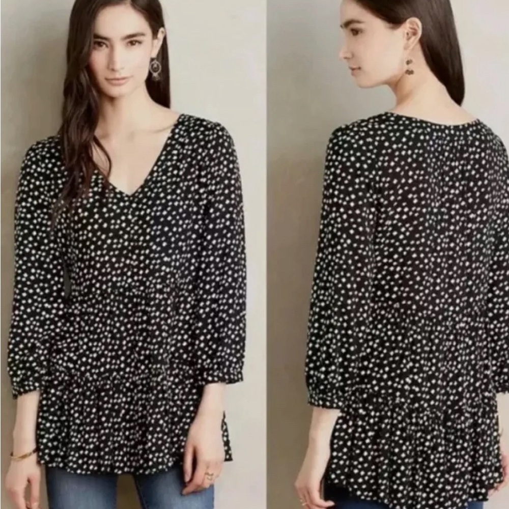 Maeve Anthropologie Lila Tiered Tunic Top Like New, Size S.Squared “polka dots”
